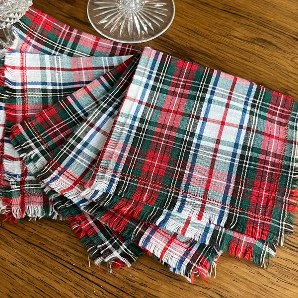 Vintage Scottish Tartan Plaid Cotton Blend Cocktail Napkins/ /Set of Five