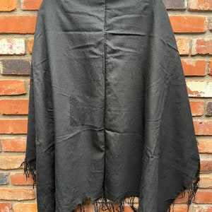 Antique 19th Century Handwoven Black Wool Shawl/Throw with Fringe image 7