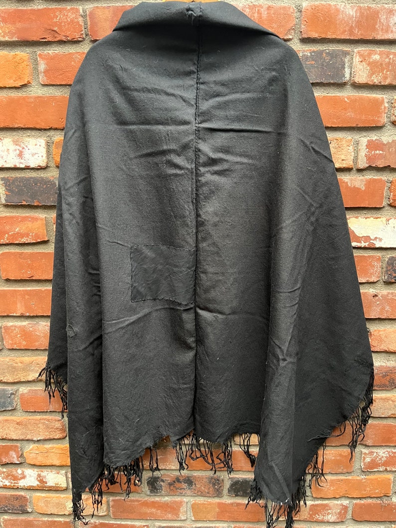 Antique 19th Century Handwoven Black Wool Shawl/Throw with Fringe image 7