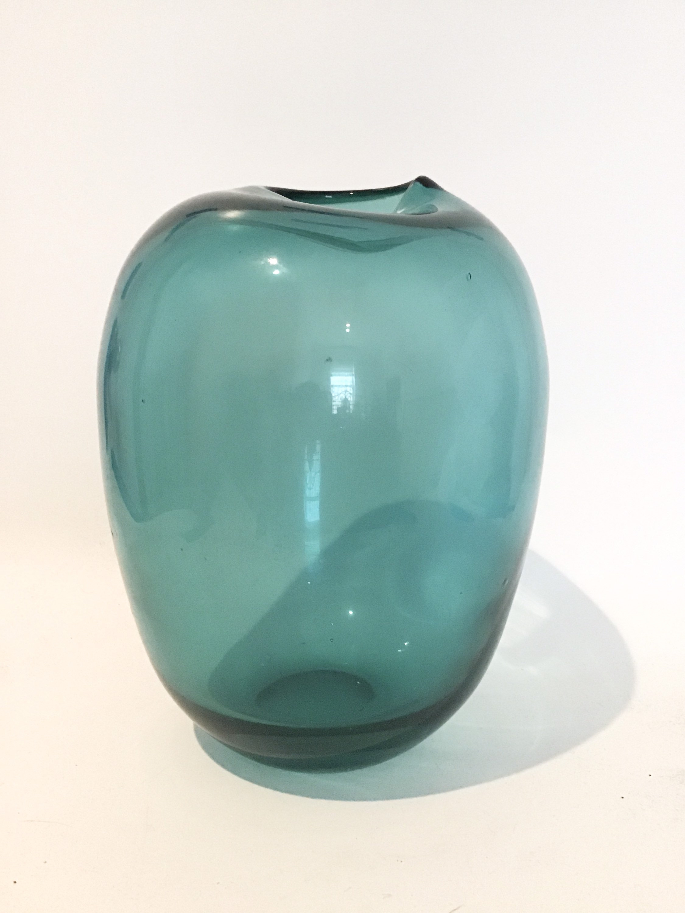 Mid Century Modern Hand Blown Blue Glass Vase Etsy