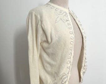 1960s Lambswool Angora Beaded Cardigan NWT