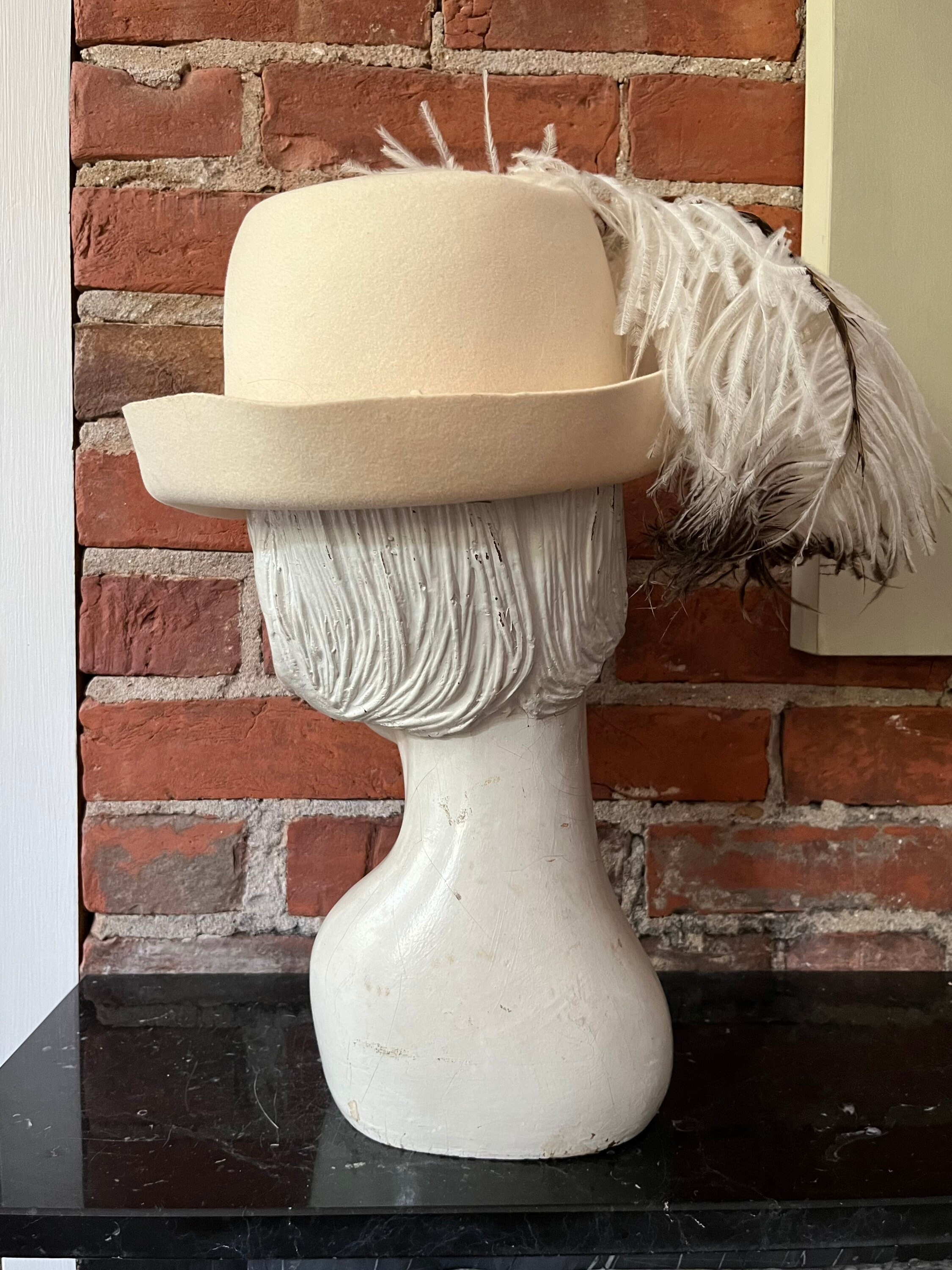 Mr John Vintage Hat Winter 100% Wool Felt Feathers Vintage Mr. John Cream Felt Brimmed Hat With Feathers - Etsy main image 2