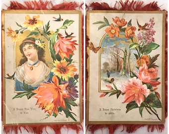 Victorian H & S Silk-Fringed Christmas/New Year’s Chromolithograph Card