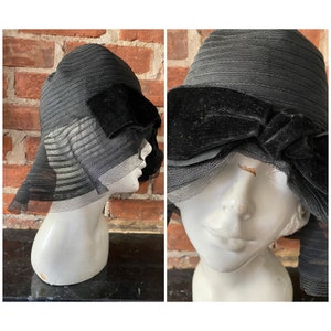 1910s Black Woven Cloche with Dropped Brim