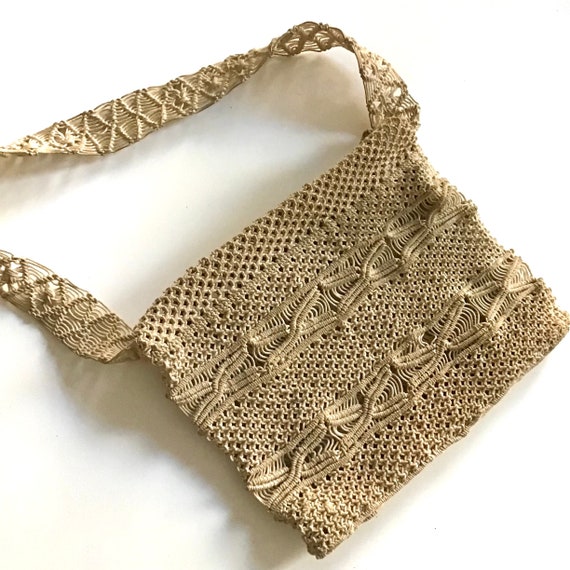 1960s Handmade Macrame Shoulder Bag - image 1