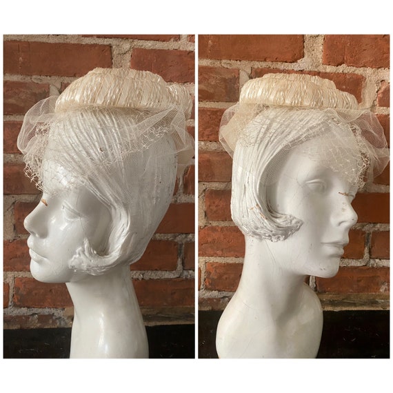 1950s Cream Fascinator with Velvet Bow - image 6