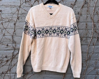 Vintage Nordic Style Ramie Cotton V Neck Sweater