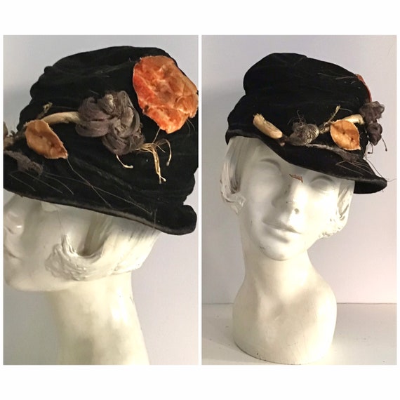 Cloche Hat, 1920’s velour and metallic thread. Vintage 1920 main image 3