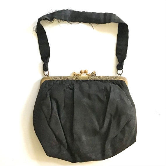 Genuine Victorian Black Silk Moire Bag - image 1