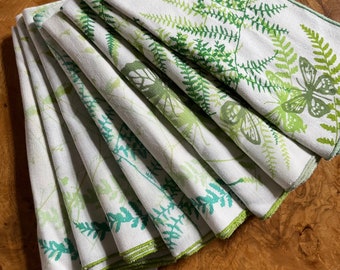 Vintage Vera Springtime Ferns and Butterflies Napkin Set/Greens