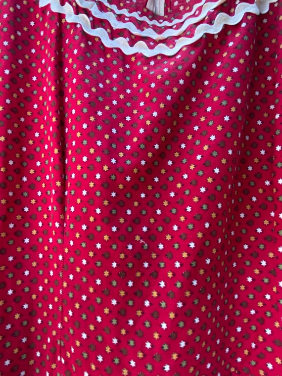 1960s 1970s Red Cotton Print Dress - image 7