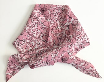 1930s Pink Floral Rayon Scarf