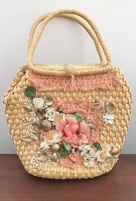 1960s Italian Decorated Woven Rattan Handbag - image 2