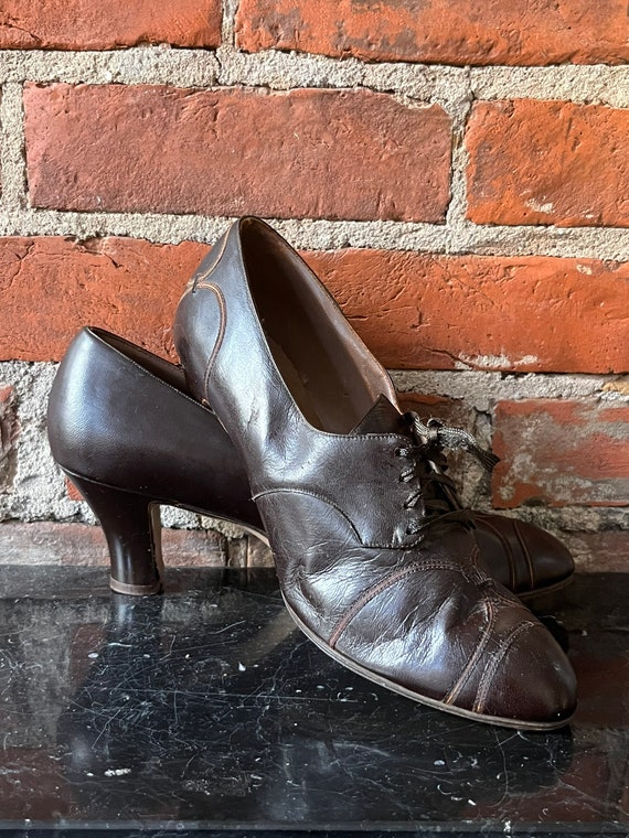 1940s Brown Leather Oxford Tie Heels/Rockabilly S… - image 3