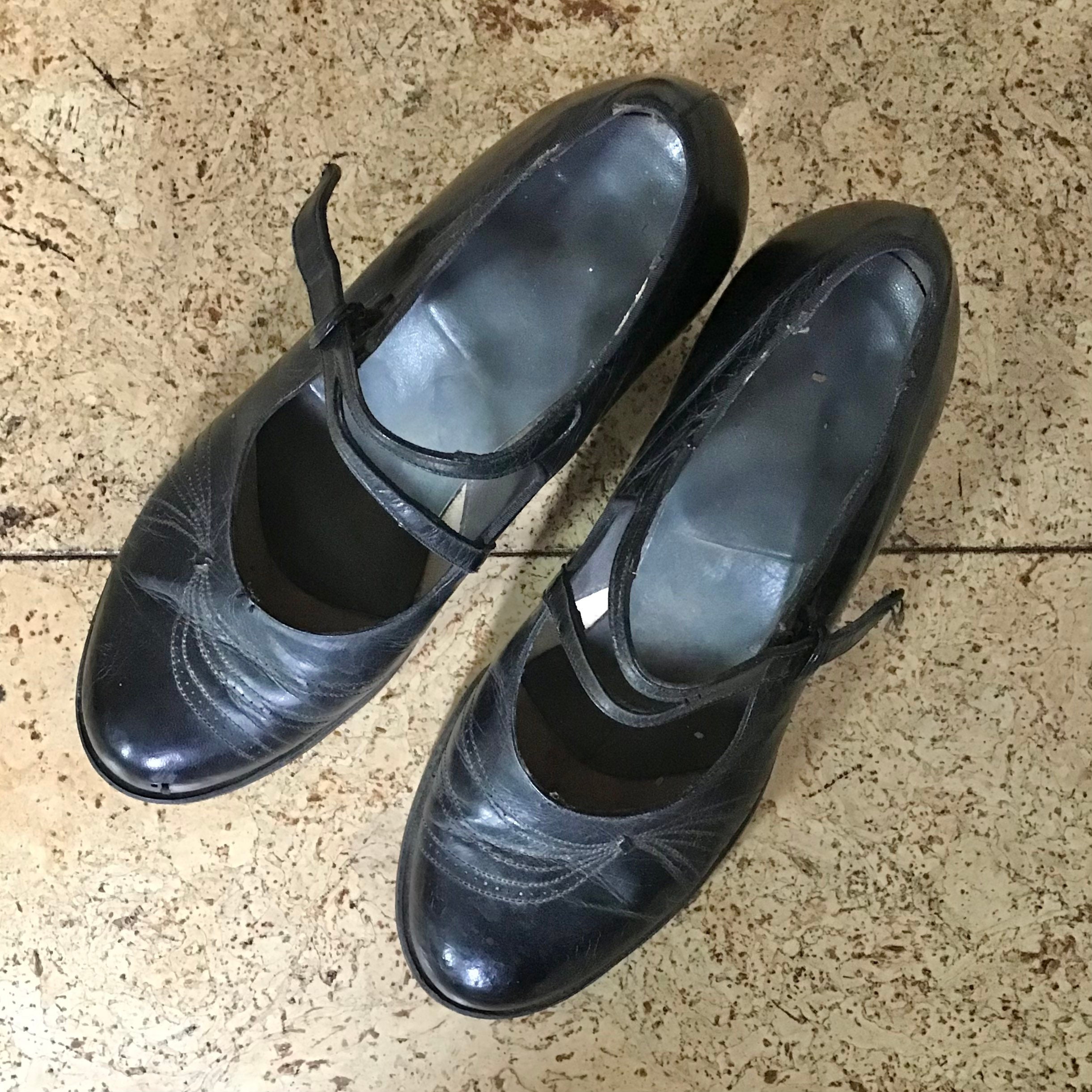 1920s Dr. Scholls Mary Jane Black Leather Shoes Etsy