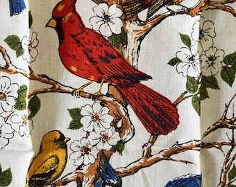 Mid Century Modern Bird Lovers Linen Tea Towel