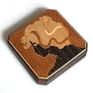 Vintage Inlaid Marquetry Rosewood Compact Hand Mirror