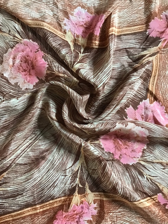 Vintage Silk Scarf with Carnations