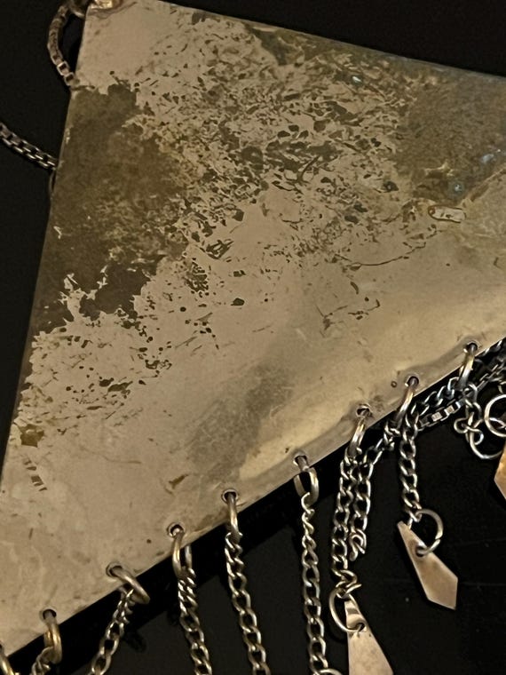 Mideastern Bohemian Silvertone Triangular Pendant… - image 5