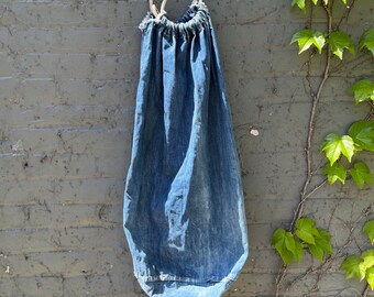 Large Vintage Denim Drawstring Laundry Bag