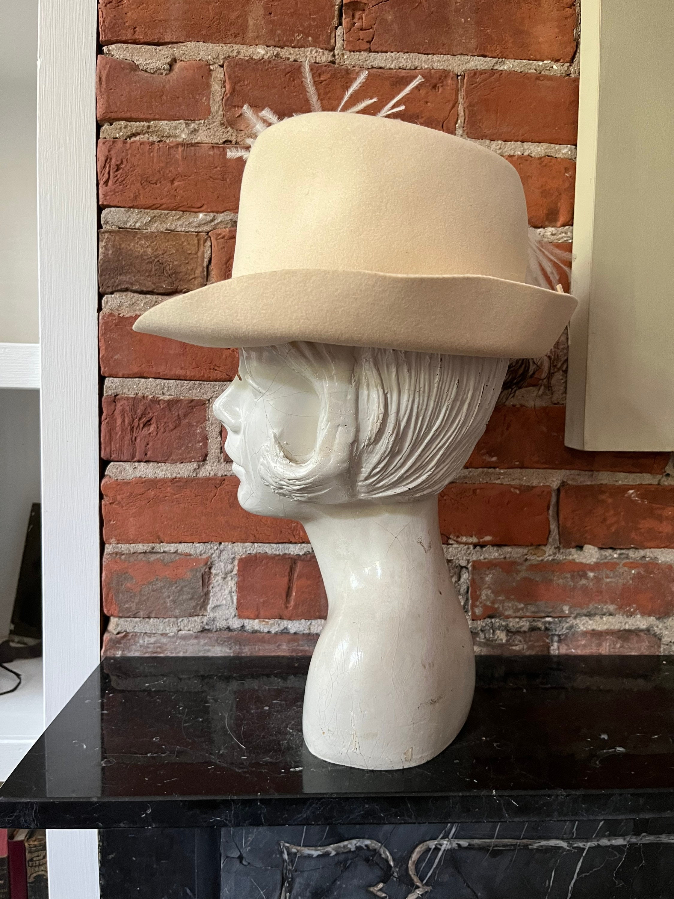 Mr John Vintage Hat Winter 100% Wool Felt Feathers Vintage Mr. John Cream Felt Brimmed Hat With Feathers - Etsy main image 4