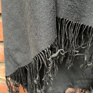 Antique 19th Century Handwoven Black Wool Shawl/Throw with Fringe image 3