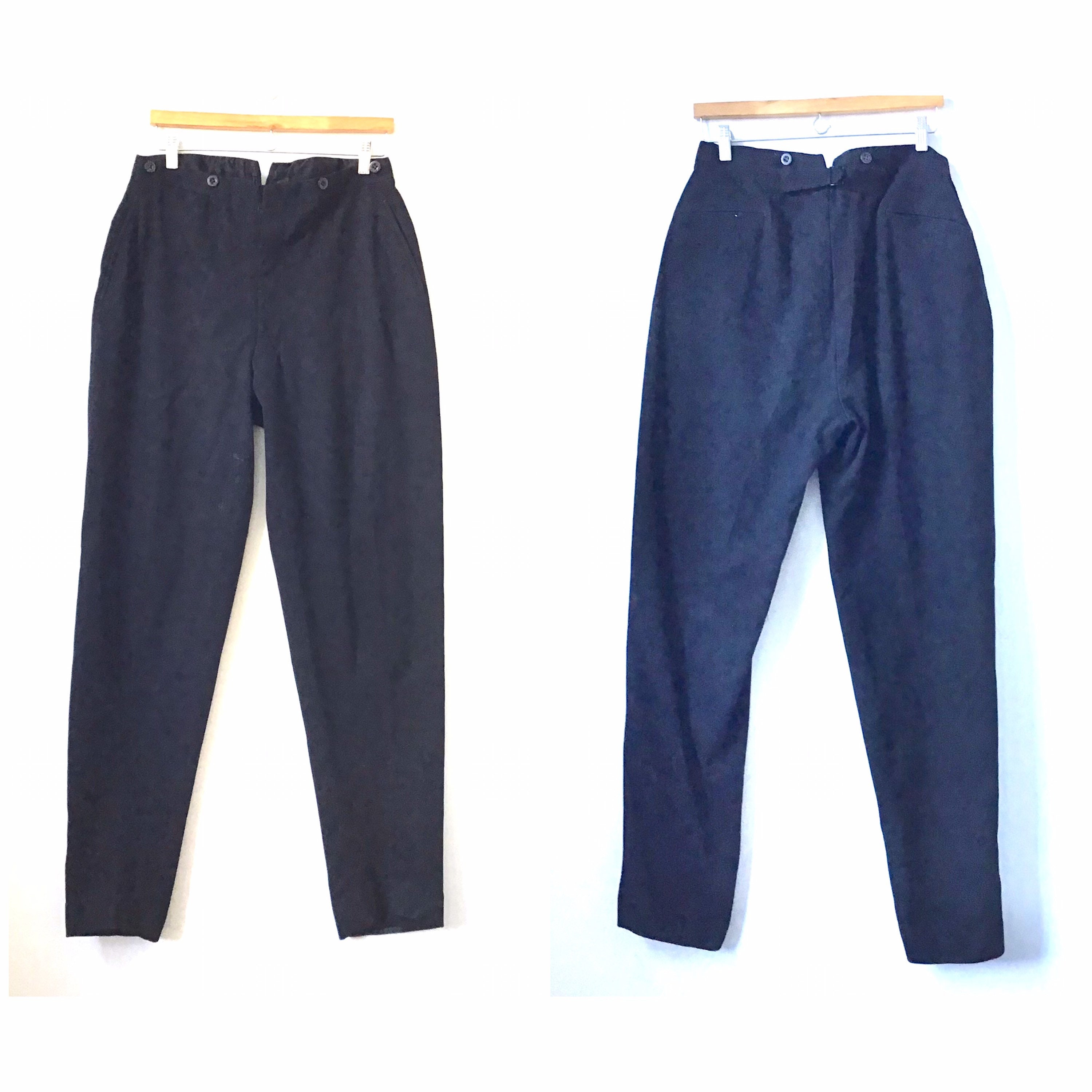 Vintage-Style Blue High-Waisted Sailor Pants With Buttons