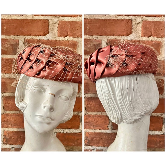 1950s Rose Satin Pillbox Hat