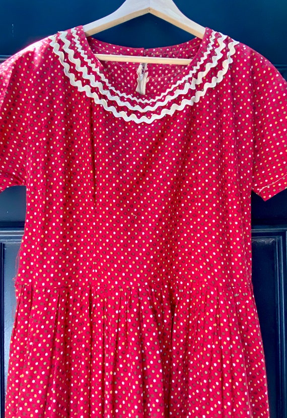 1960s 1970s Red Cotton Print Dress - image 8