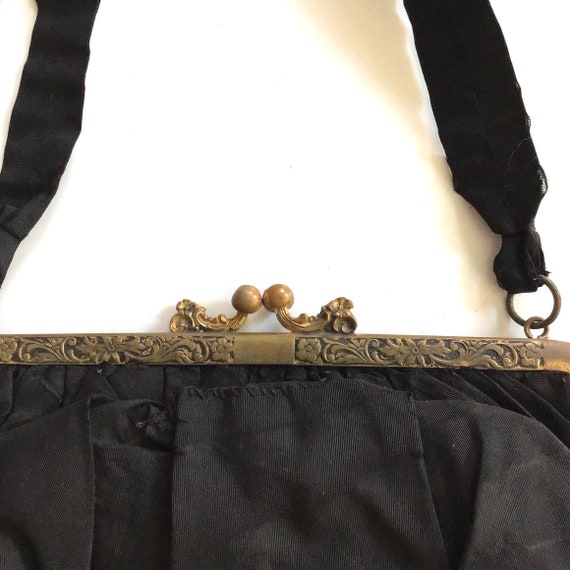 Genuine Victorian Black Silk Moire Bag - image 2