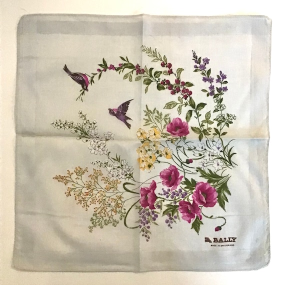 Bally of Switzerland Flowered Linen Handkerchief