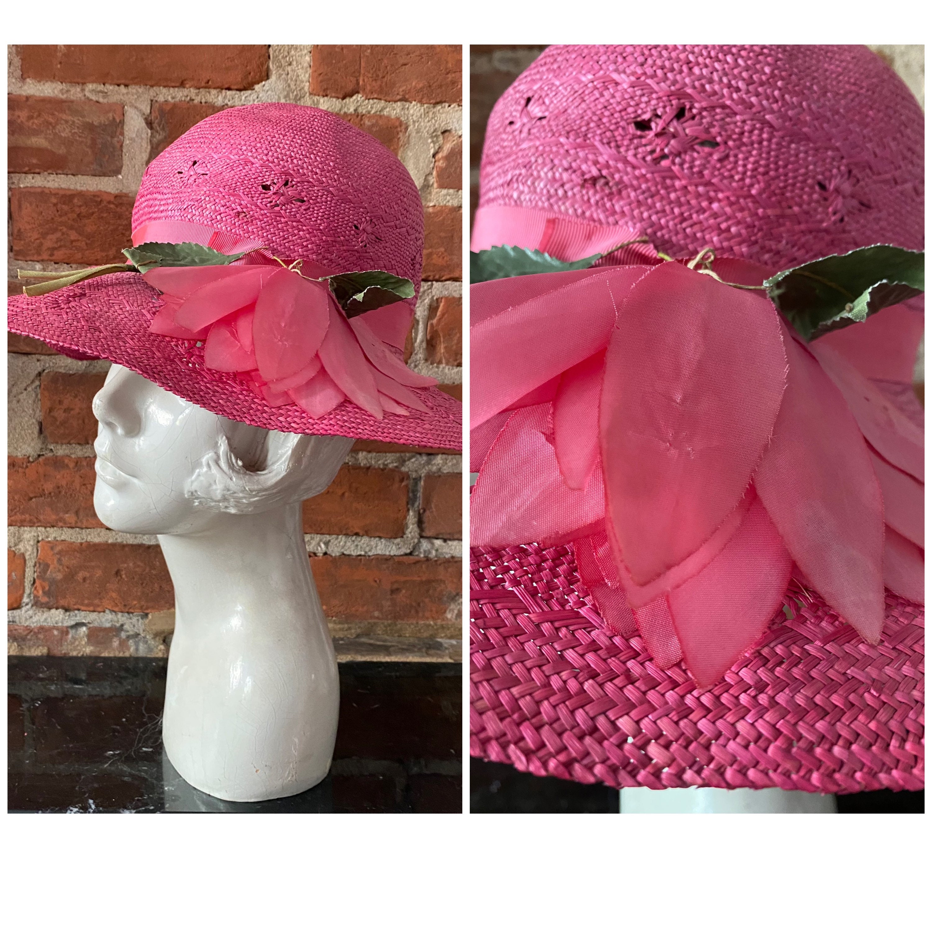 1970s Floppy Brim Pink Straw Hat/kentucky Derby - Etsy display picture 2