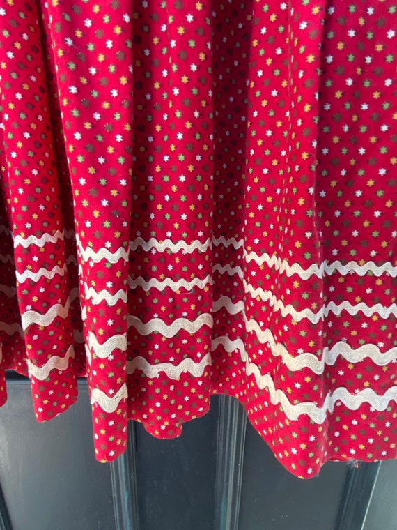 1960s 1970s Red Cotton Print Dress - image 5