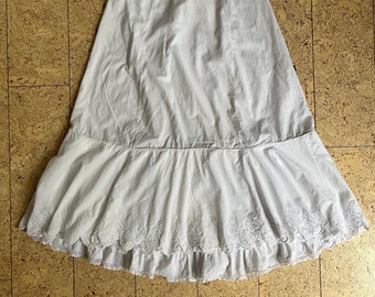 Victorian Era Cotton Skirt with Embroidery and Lace