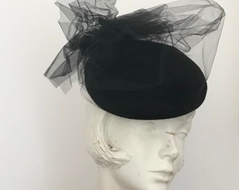 1950s Felt Brim Hat with Tulle