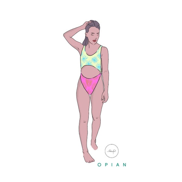 PDF sewing pattern and tutorial DIY of the Pisoc one-piece SWIMSUIT or bathing suit or swimwear for women