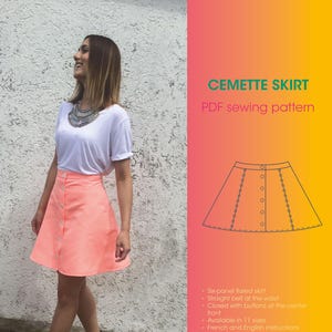 PDF sewing pattern and DIY tutorial of the Cemette A-line SKIRT with buttons for women