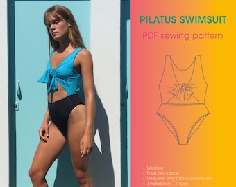 PDF sewing pattern and tutorial DIY of the Pilatus one-piece SWIMSUIT or bathing suit or swimwear for women