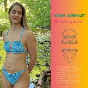 PDF sewing pattern and tutorial DIY of the Veisivi two-piece SWIMSUIT or bathing suit or swimwear for women