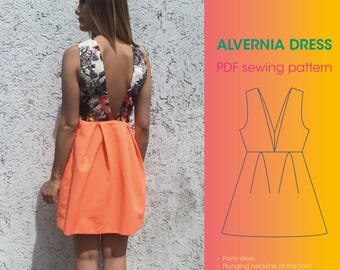 Patrón de costura en PDF y tutorial del VESTIDO de novia Alvernia con escote en V y espalda descubierta para mujer