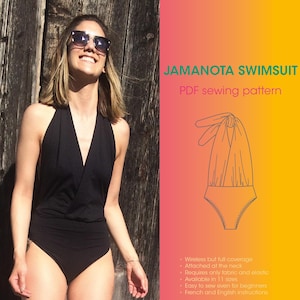 PDF sewing pattern and tutorial DIY of the Jamanota One Piece SWIMSUIT of bathing suit or swimwear for Women