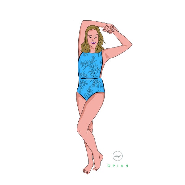 PDF sewing pattern and tutorial DIY of the Felskinn one-piece SWIMSUIT or bathing suit or swimwear for women