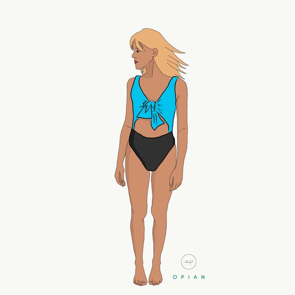 PDF sewing pattern and tutorial DIY of the Pilatus one-piece SWIMSUIT or bathing suit or swimwear for women