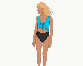 PDF sewing pattern and tutorial DIY of the Pilatus one-piece SWIMSUIT or bathing suit or swimwear for women
