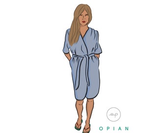 Pdf sewing pattern and tutorial of the BATHROBE/DRESSING GOWN Hérens for women