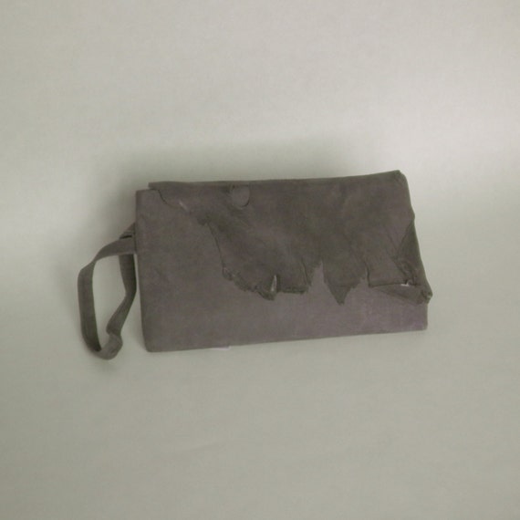 grey suede clutch