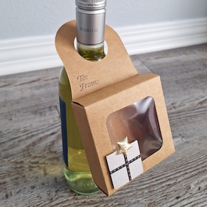 Brown Kraft Wine Bottle Hanging Treat Boxes: Silver Present & Gold Star - Pack of 3