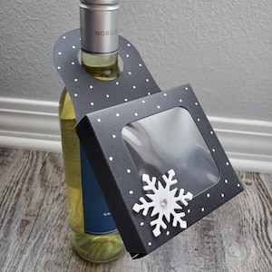Wine Bottle Treat Boxes with Snowflake: Black Kraft Paper, Rhinestone Accent - Pack of 3