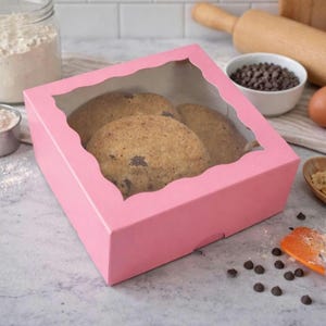 Small 3.9" Pink Bakery Boxes with Clear Windows, Valentine's, Baby Shower - Set of 5