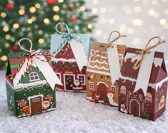 Small Colorful Cardstock Gingerbread House Treat Box sets - Set of 4 designs